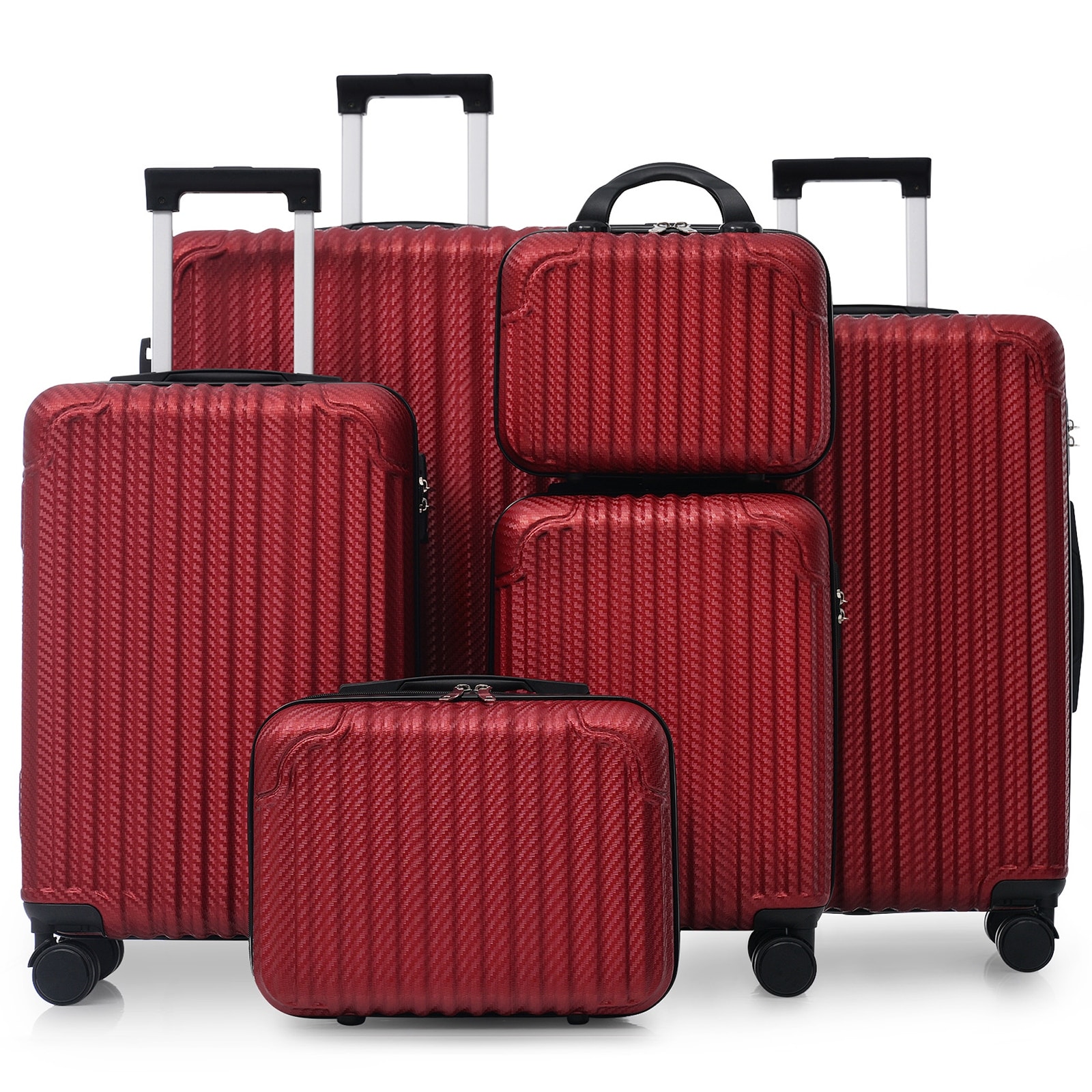 6-Piece Luggage Set,Durable Hardshell ABS Suitcase with Spinner Wheels,TSA Lock,Side Hooks,Lightweight Carry-On