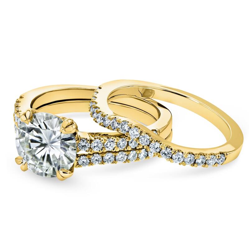 Annello by Kobelli 14k Gold 2 1/2ct TGW Forever One Moissanite and Lab Grown Diamond 3pc Bridal Rings Set DEF, VS