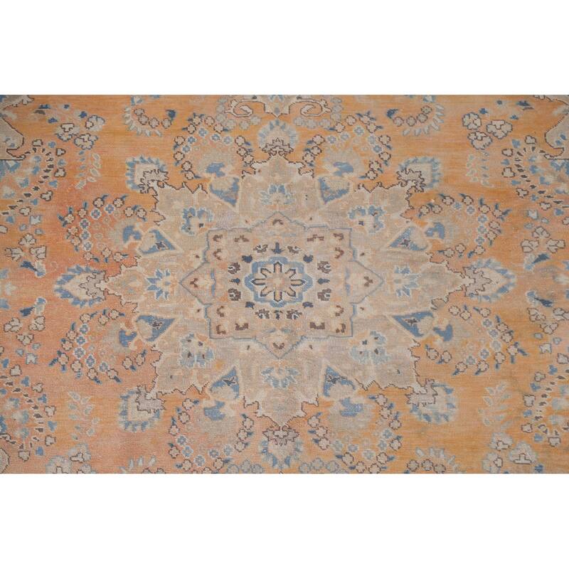 Hand Knotted Oriental 100% Wool Carpet Traditional Floral Oranges & Rust Mashad Area Rug - 8' 10'' X 5' 6''