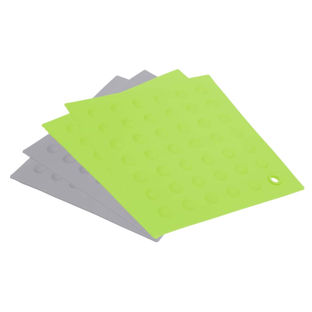 4Pcs Silicone Trivet Mat Non-Slip Heat Resistant Pot Holders Hot Pad - Grey+Black