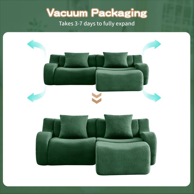 L-Shaped Teddy Fabric 2-Seat Boneless Sofa, No Assembly Required Curved Armrest, Streamlined Design Ergonomic Design