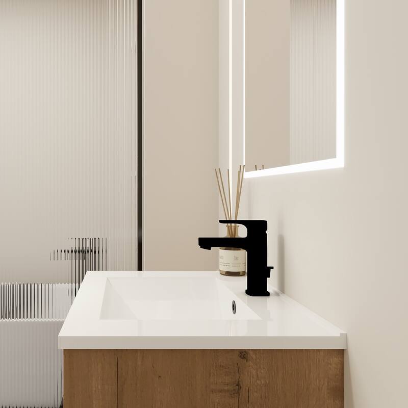 24 inch Plywood Freestanding/Wall Mounted Bathroom Vanity Set with Doors and Shelf and Integrated Ceramic Sink