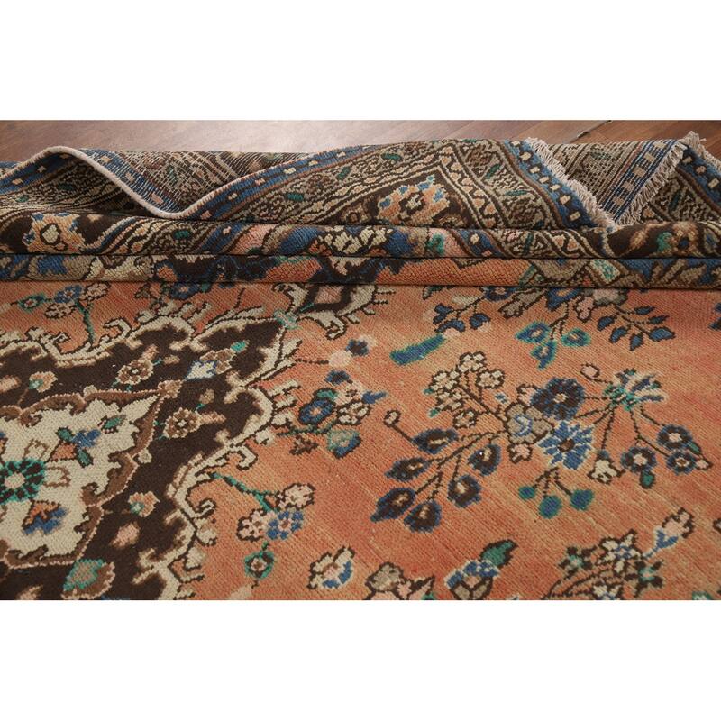 Orange Floral Hamedan Persian Area Rug Hand-Knotted Wool Carpet - 8'6" x 11'11"