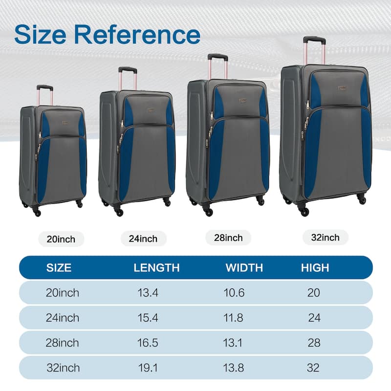 SoftshellLuggage Expandable 4 Piece Set Suitcase Softside Lightweight Luggage Travel Set