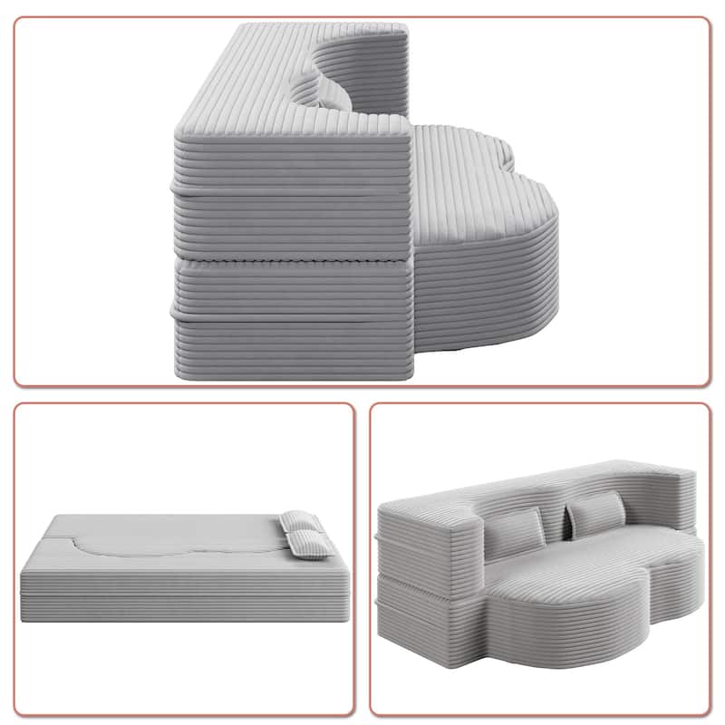Modern Minimalist Compressed Upholstered Convertible Two-Seater Sofa Bed with 2 Pillows