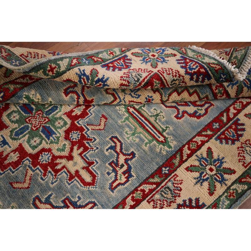 Light Blue Traditional Kazak Foyer Rug Hand-Knotted Wool Carpet - 3'3" x 4'11"