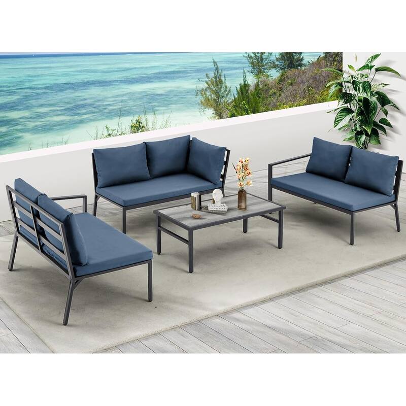 AECOJOY Metal Patio Furniture Set 7 Pieces Modern Outdoor Conversation Set