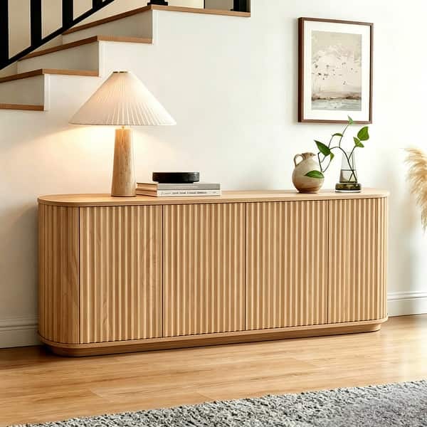 Fluted Sideboard Cabinet, Curved Edges, Pressed Spring Door Mechanism - On Sale - Bed Bath & Beyond