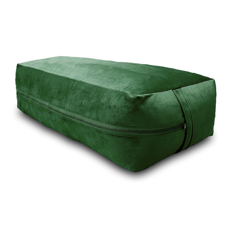 Yoga Bolster Pillow Cushion Rectangular Suede Firm Large for Meditation, Restorative Yoga, Removable Cover - Green
