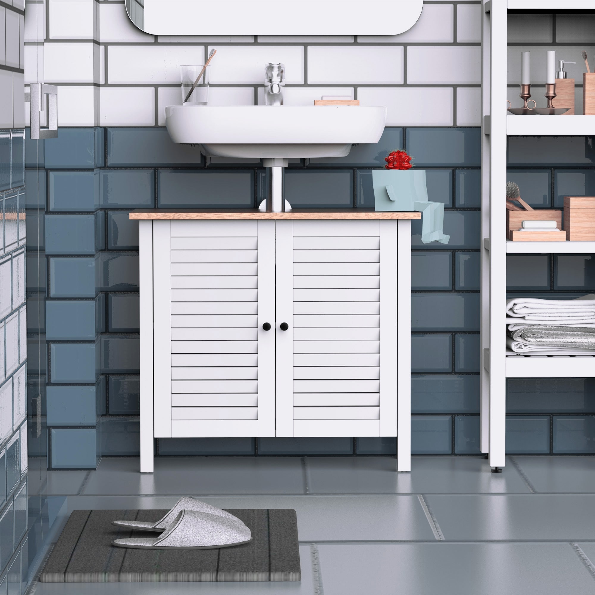 Iwell Under Sink Storage Cabinet with 2 Doors and Shelf, Pedestal Sink  Bathroom Vanity Cabinet, Space Saver Organizer, White