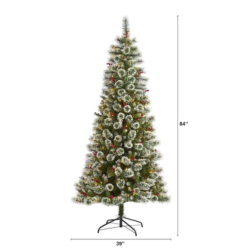 7' Frosted Swiss Pine Christmas Tree with 400 Clear LED Lights - Green