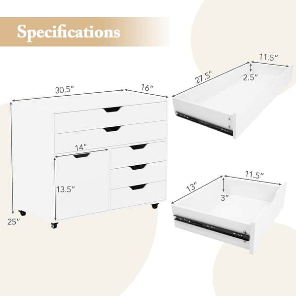 Costway 5-Drawer File Cabinet Mobile Chest of Drawers with Side - See ...