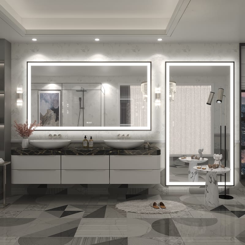 Extra Large Black Frame LED Bathroom Vanity Mirror with 3 Years Warranty and UL Certified