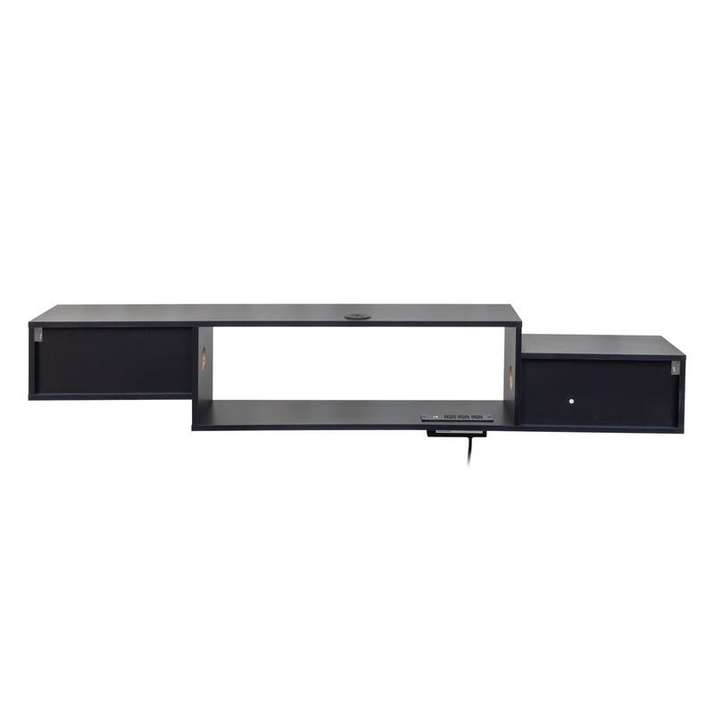 Roomfitters 65" Floating TV Stand, Wall Mounted Entertainment Center with LED Lights and Charging Station