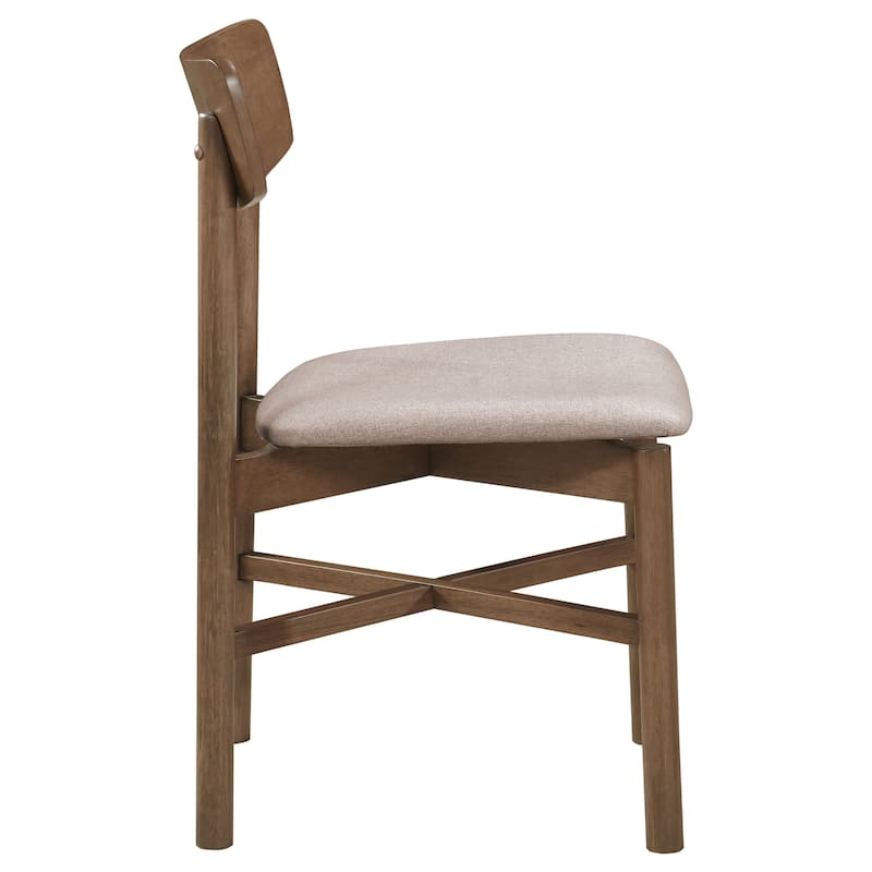 Natural Wood Dining Side Chair Set of 2 with Padded Fabric Seat