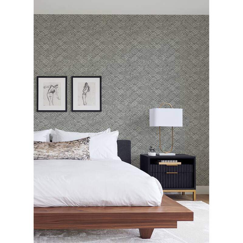 A-Street Prints Helene Pewter Glitter Geometric Wallpaper