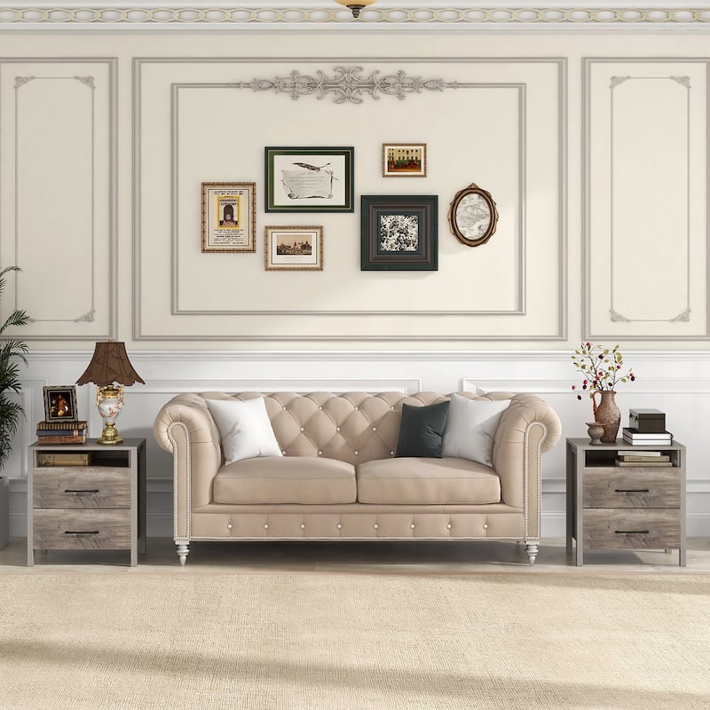 Gymax 2 PCS Nightstand w/ 2 Drawers Farmhouse Bed Side Table w/ Open