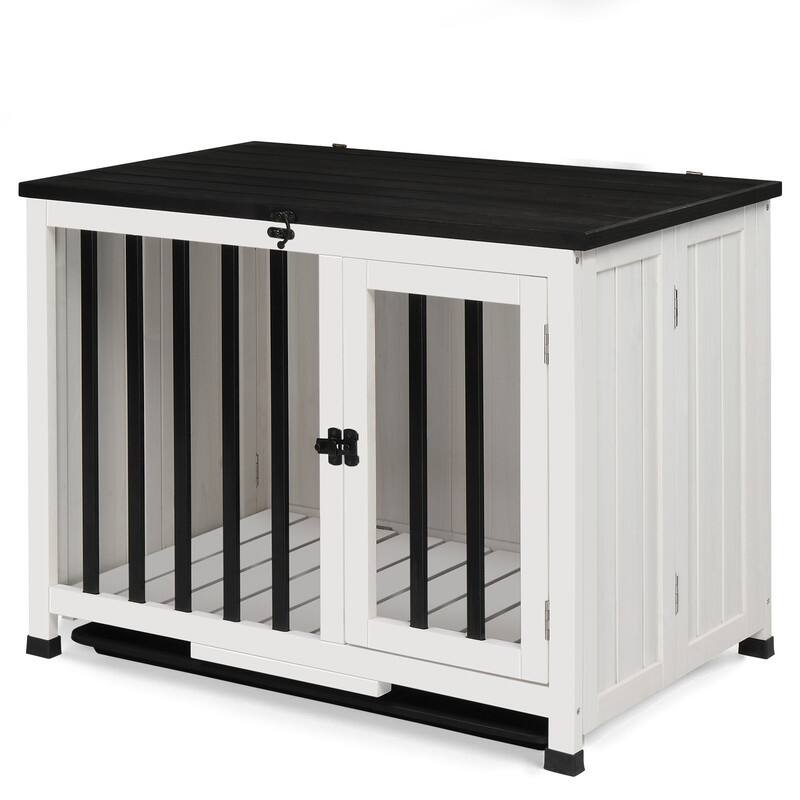 33'' White Fir Wood Iron Foldable Cat & Dog House - White