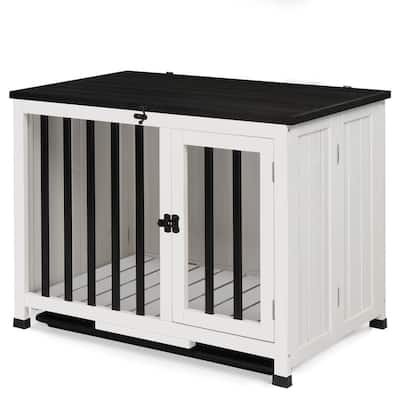 33'' White Fir Wood Iron Foldable Cat & Dog House