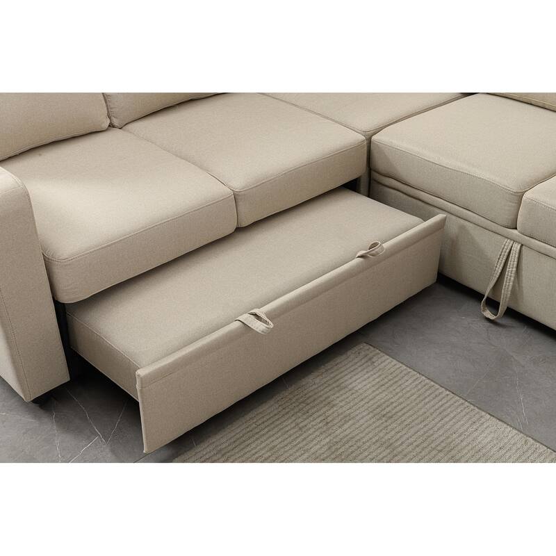 Sectional Sofa Bed, Beige, Polyester, 82x82x35 inches - Space-saving & Easy Install