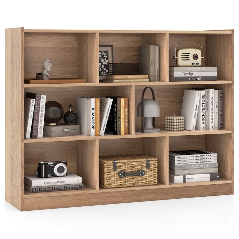 Costway 3-tier Open Bookcase 8-Cube Bookshelf Storage Display Cabinet - 48'' x 12.5'' x 36.5'' - Natural