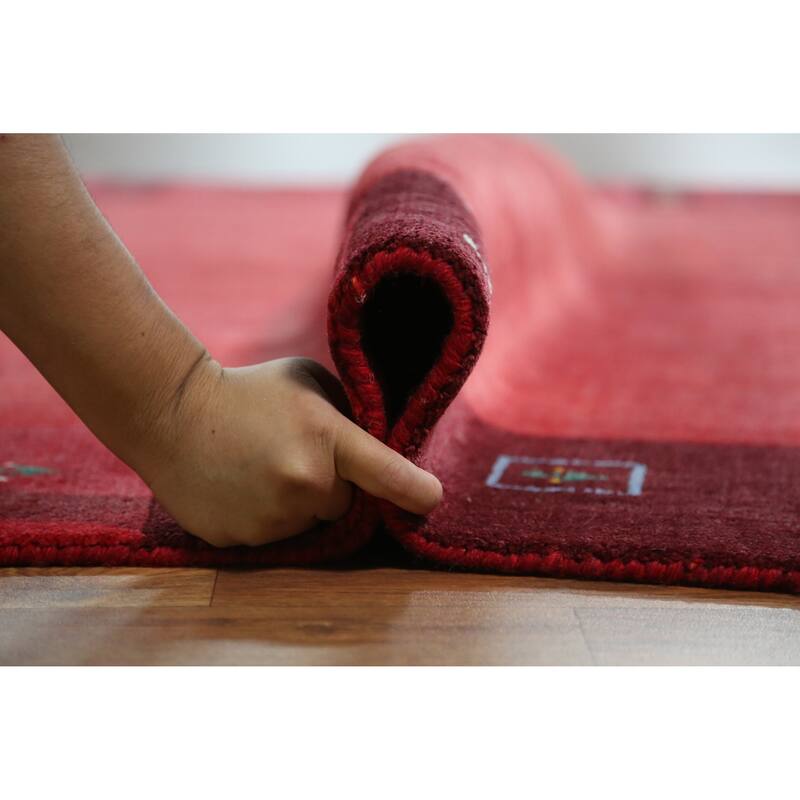 Animals Pink Gabbeh Indian Area Rug Hand-Knotted Wool Carpet - 5'3" x 7'7"