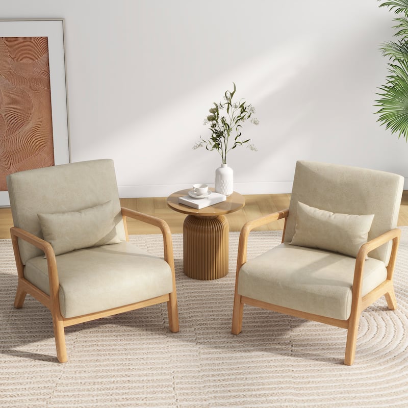Briston 2 Set Mid Century Modern Wood Accent Chairs with pillow