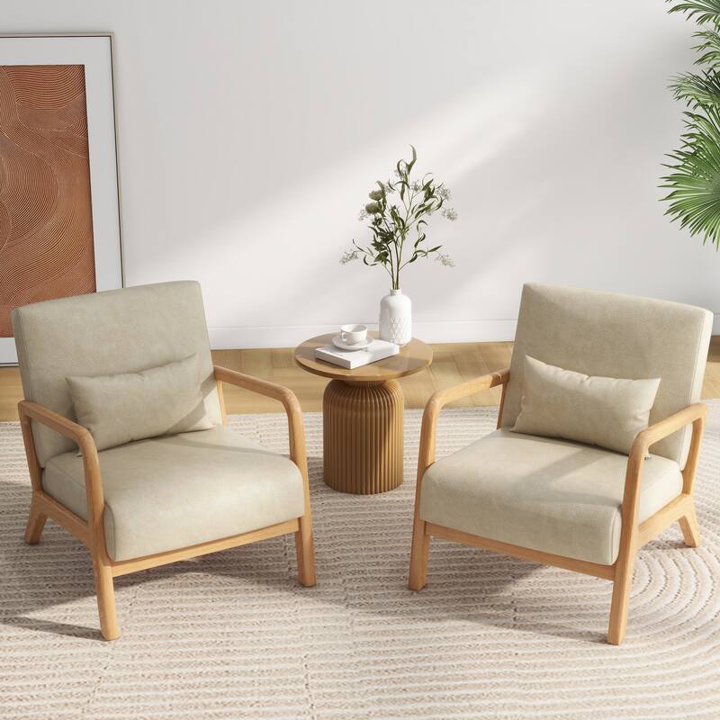 Briston 2 Set Mid Century Modern Wood Accent Chairs with pillow