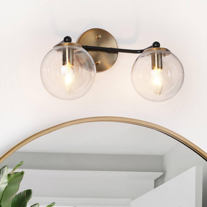 Modern Glam Black Gold 2/3/4 Light Bathroom Vanity Light Globe Seeded Glass Wall Sconces - 2-Light