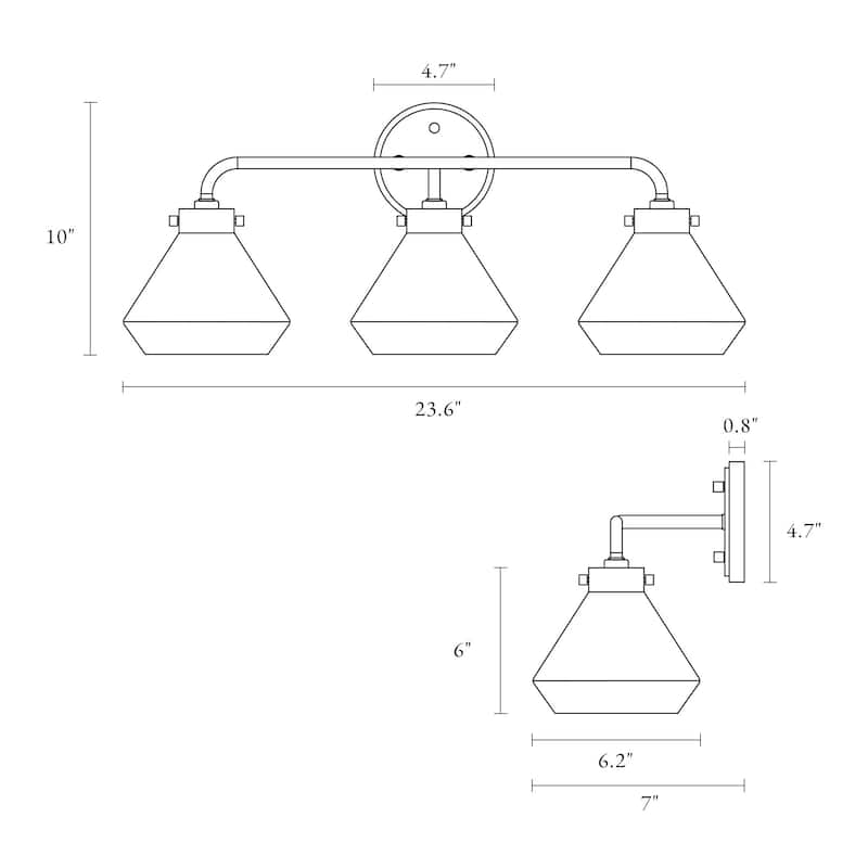 Modern Gold 3-Light Bathroom Vanity Light Glass Wall Sconces - W 23.6" x D 7" x H 10"