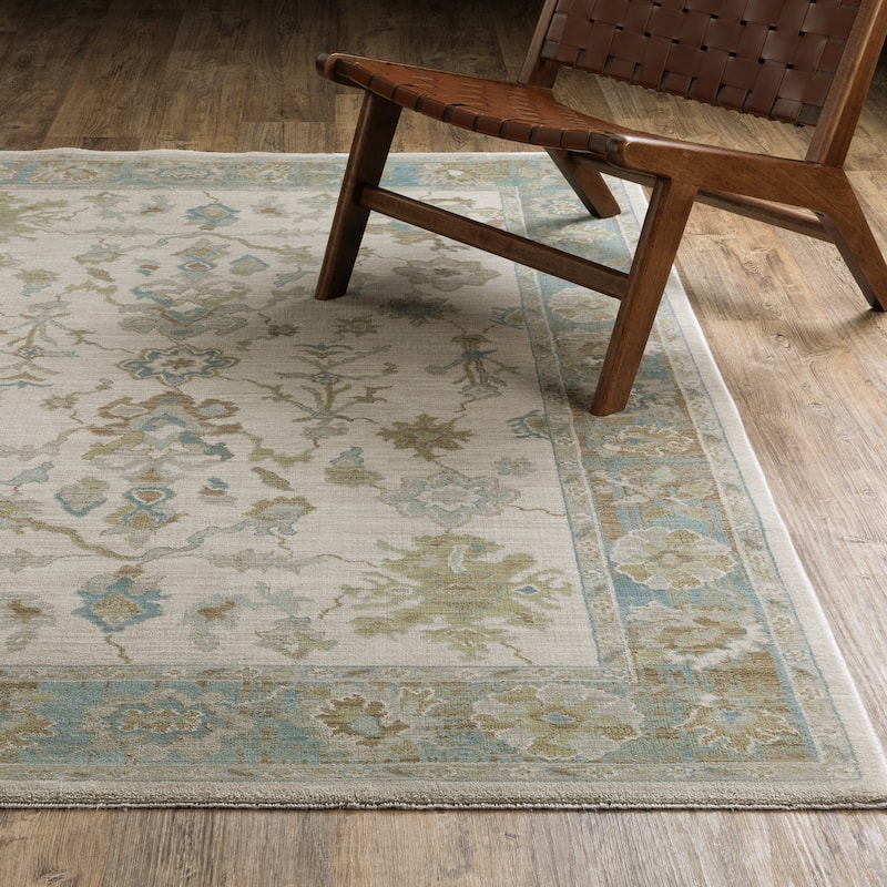 Meadow Traditional Oriental Beige/ Teal Area Rug - 3' 3" x 5' - Rectangle