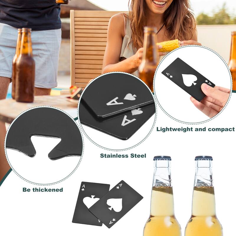 6Pcs Stainless Steel Ace of Spades Beer Bottle Opener - Black