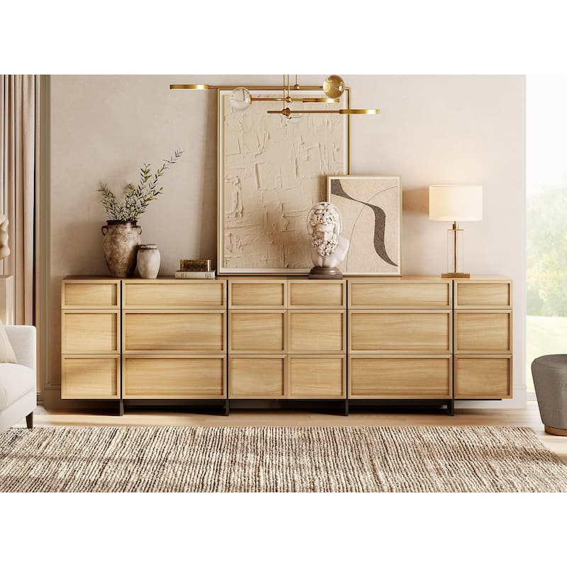 WAMPAT Modern Sideboard Buffet Cabinet with 9 Drawers, Multifunctional Sideboard with Large Storage and T-Shaped Legs