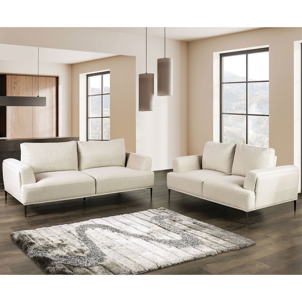 Furniture of America Paola Mid-Century Modern 2-Piece Beige Chenille Adjustable Sofa Setwith Extendable Back