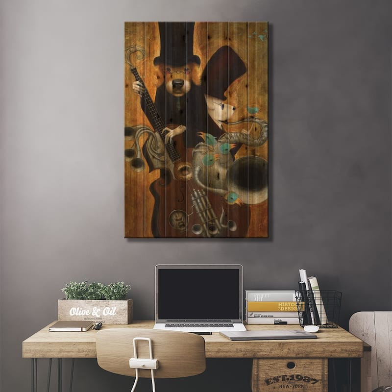 Canine Beat Print On Wood by Bill Carman - Multi-Color