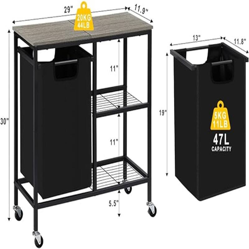 Laundry Sorter with Three Shelf - 29"L x 11.9"W x 30"H