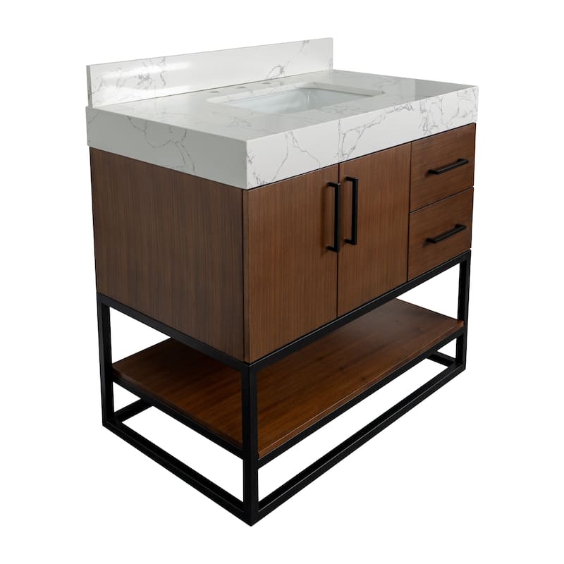 KitchenBathCollection Ellis 36" Bathroom Vanity with Engineered Marble Top