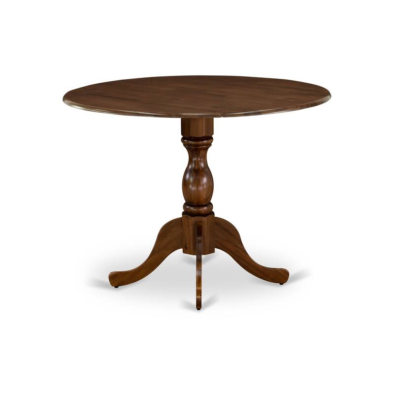 East West Furniture Dublin Modern Kitchen Table - a Round Dining Table Top with Dropleaf & Pedestal Base, (Finish Option)