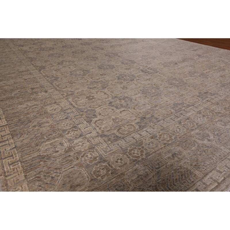 Geometric Oushak Vegetable Dye Area Rug Hand-Knotted Wool Carpet - 7'8" x 9'11"