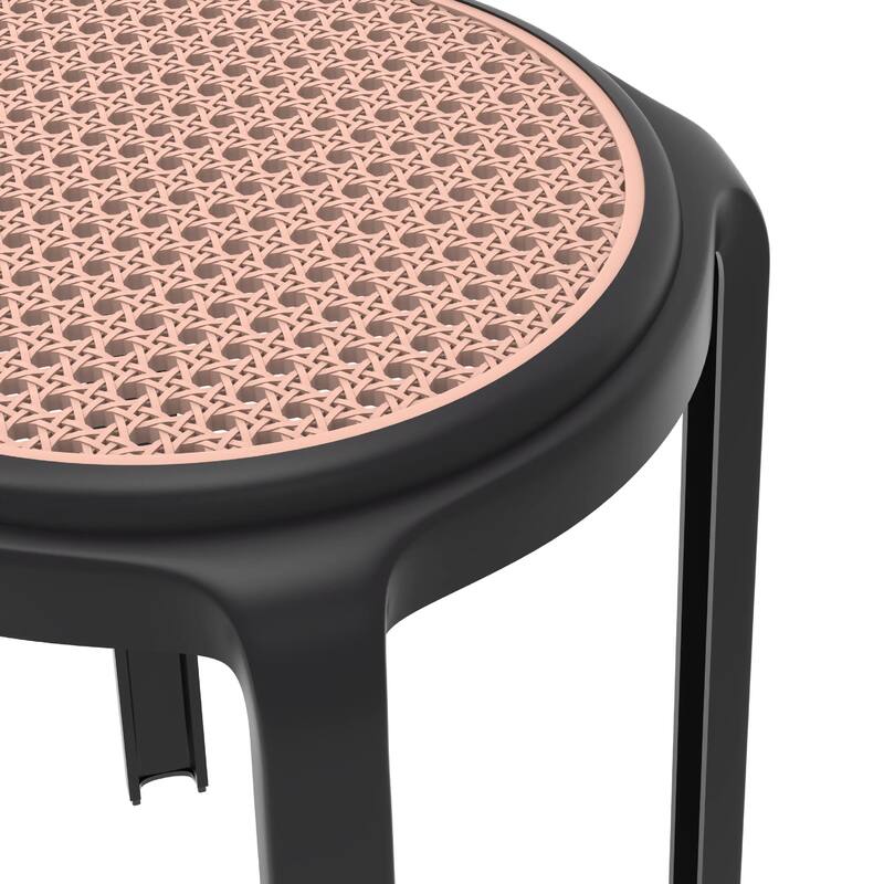 Tresse All-Weather Round Stackable Dining Stool with Wicker-Style Seat for Indoor, Outdoor, Patio, and Kitchen Set of 2