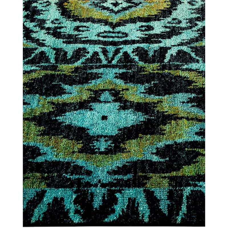 Overton Hand Knotted Wool Vintage Inspired Modern Contemporary Modern Black Runner Rug - 2' 8" x 12' 2"