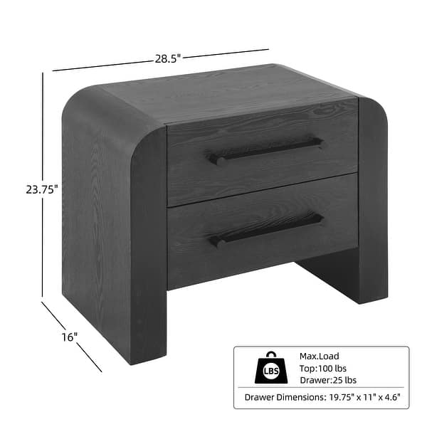 dimension image slide 1 of 2, Christopher Knight Home - Mina Modern 2-Drawer Nightstand with Black Metal Handles