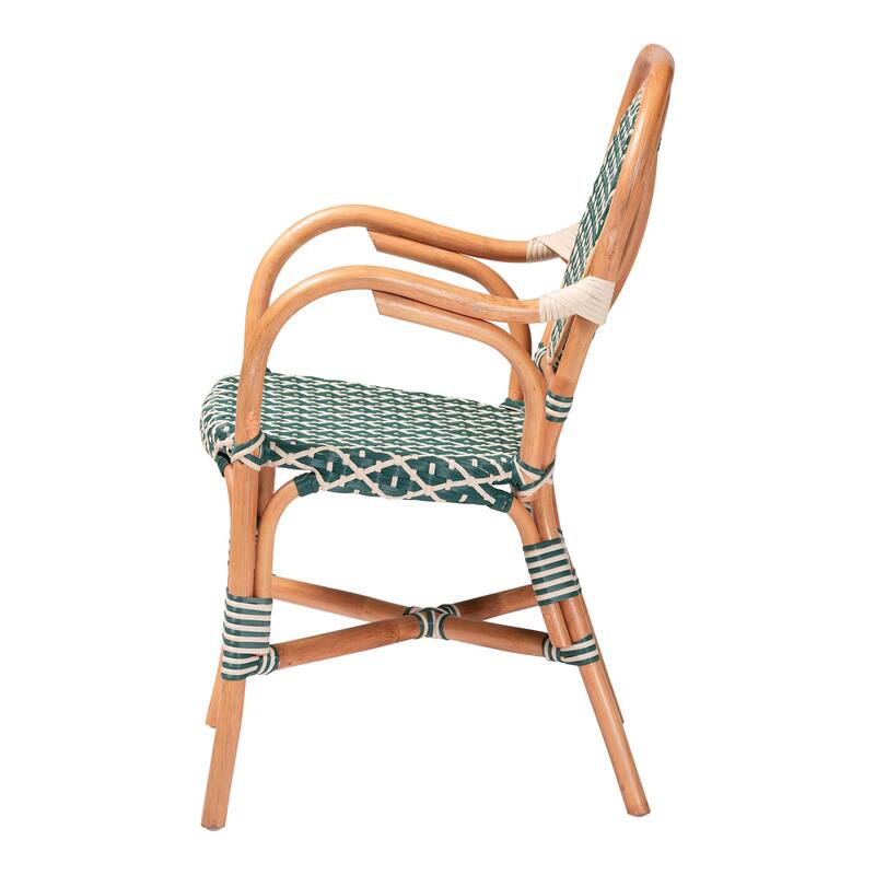 Mattie Rattan Bistro Chair - Handwoven Cafe-Style Dining Chair with Curved Arms for Kitchen or Indoor/Outdoor Lounge