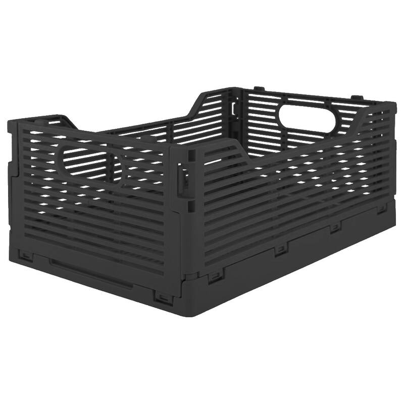 OnDisplay Stackable Folding Desk/Beauty/Closet Storage Crate - Foldable Space Saving Bins - Single - Medium - Black