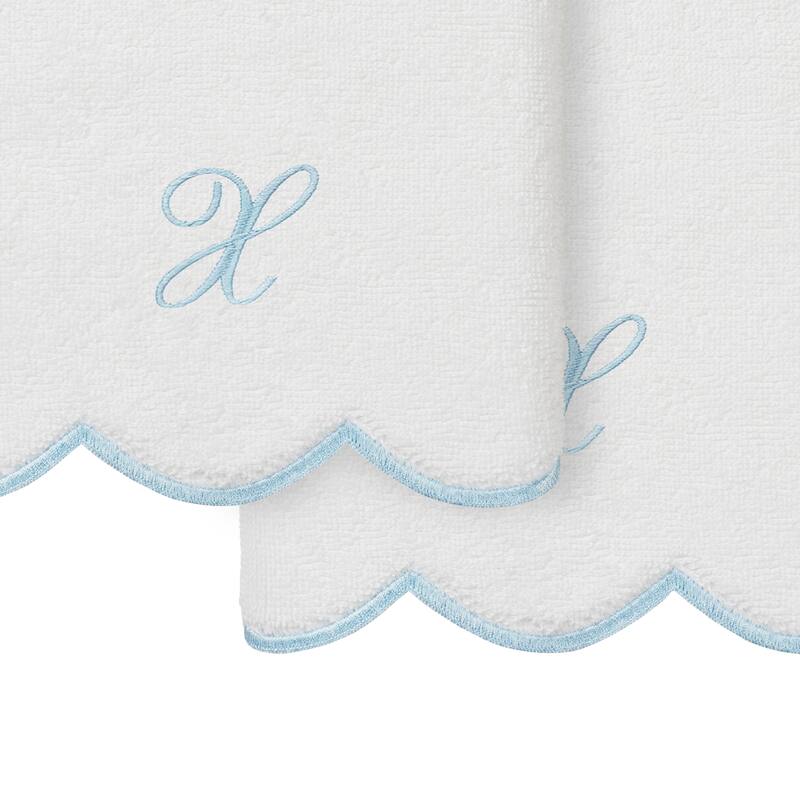 Authentic Hotel and Spa 100% Turkish Cotton Blue ADORNIA Scallop Personalized 2 Piece Hand Towel Set - 2 Hand Towels