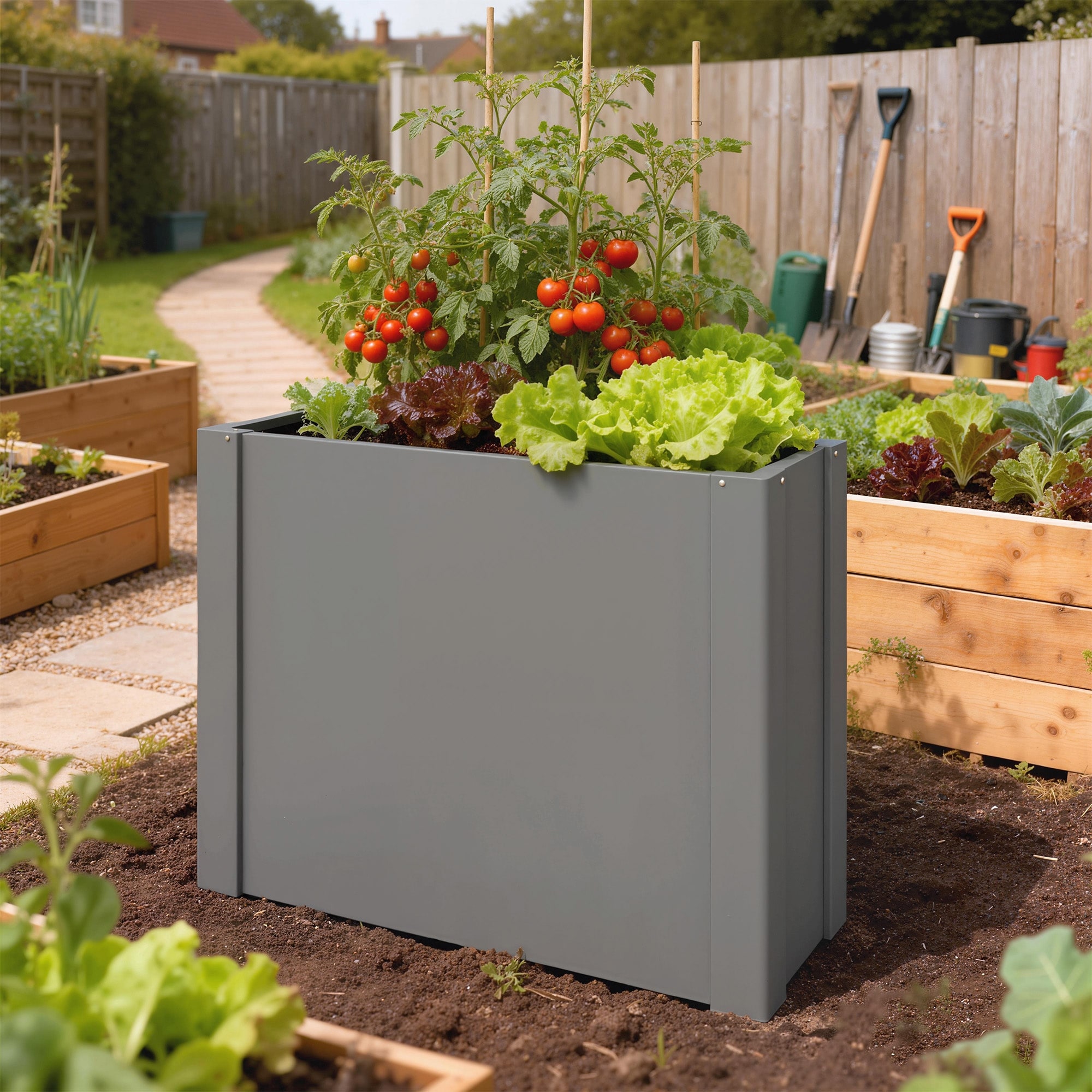 Outsunny Raised Garden Bed, Galvanized Planter Box Outdoor with Gloves for Gardening Vegetables, Flower