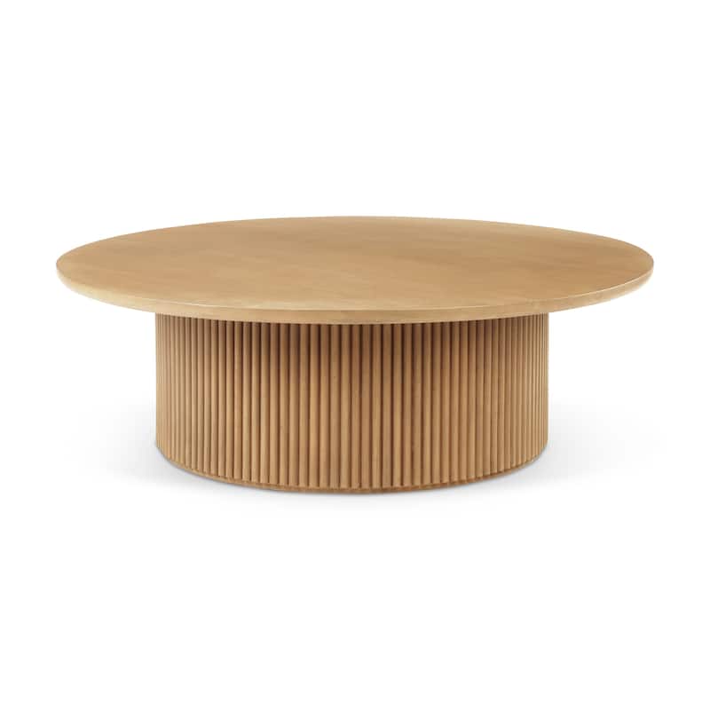 Terra 48L x 48W x 15H Dark Brown Wood Round Fluted Coffee Table - Light Brown