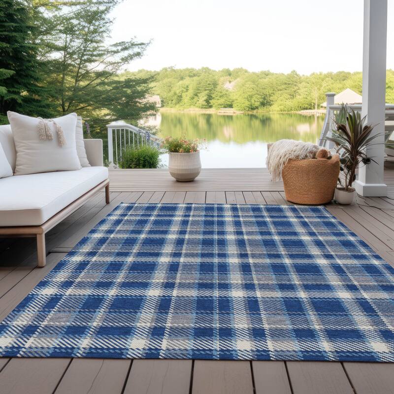 Alvasi Plaid Weather Resistant Blended Style Runner Outdoor Rug