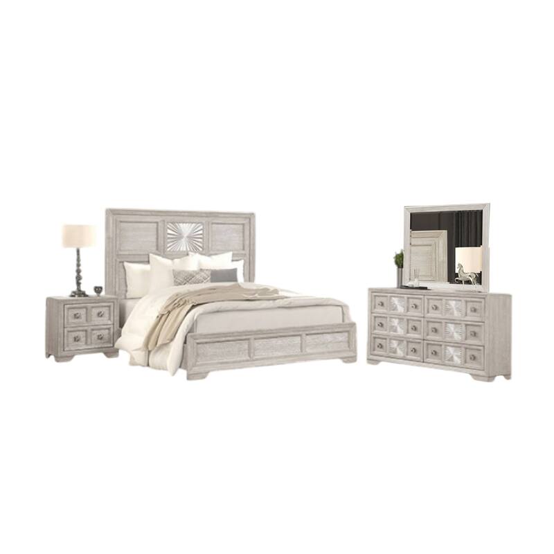 Diaz 5pc Queen Bedroom Set with 2 Nightstands in Sunburst Light Gray