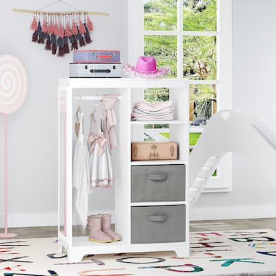 COSTARS Kids Dress up Storage with Mirror and Storage Bin,Play Armoire Dresser with Mirror, Pretend Storage Closet